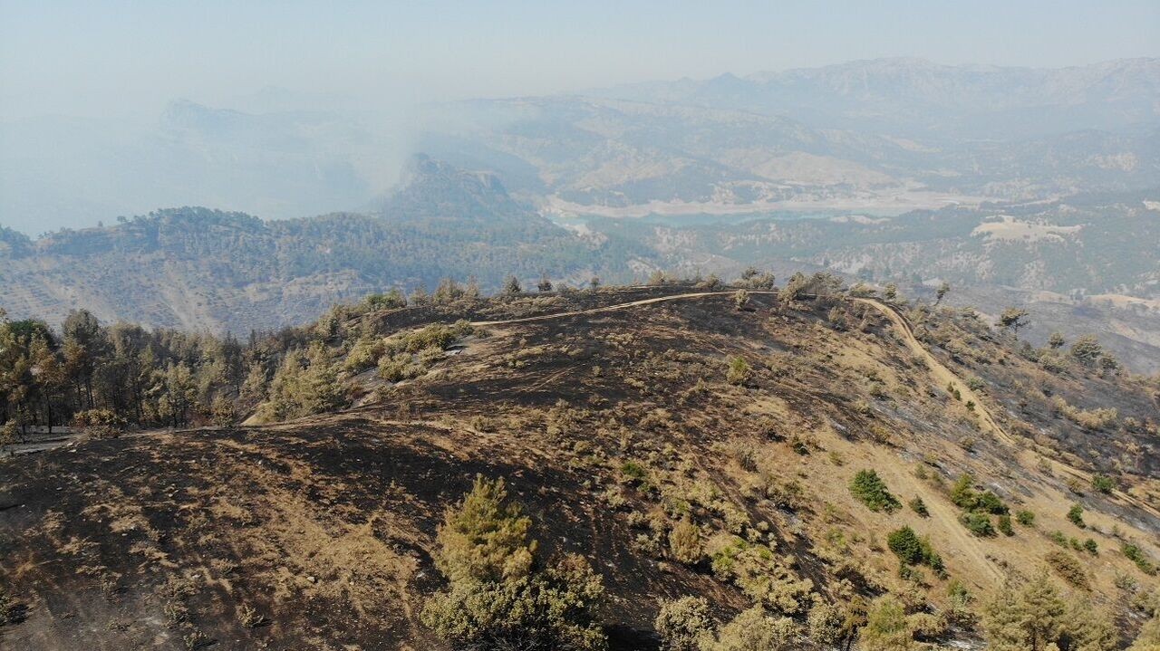 Kahramanmaraş'ta Yangın Sonrası Küle Dönen Ormanlık Alan Dronla Görüntülendi (2)