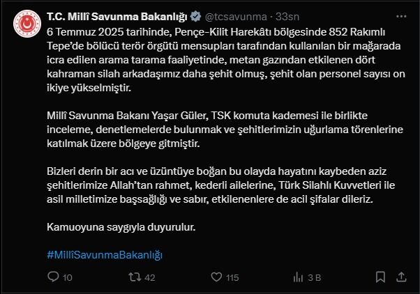 Son Dakika Şehit Sayısı 12'Ye Yükseldi