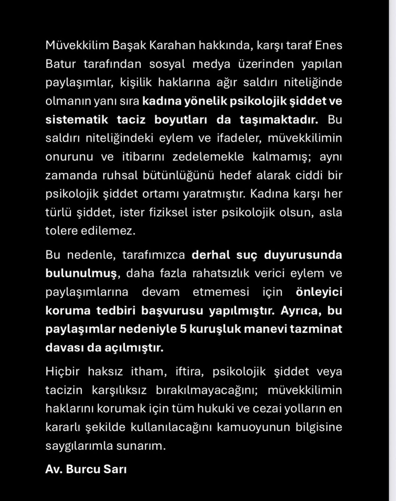 Başak Karahan, Enes Batur’a Karşı 5 Kuruşluk Tazminat Davası Açtı (1)-1