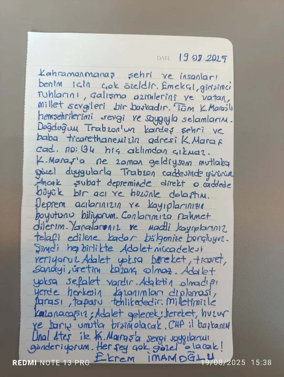 Ekrem İmamoğlu Cezaevinden Kahramanmaraş’a Özel Mektup Gönderdi-1