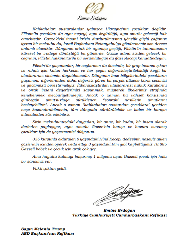 Emine Erdoğan’dan Melania Trump’a Gazze Çağrısı (2)