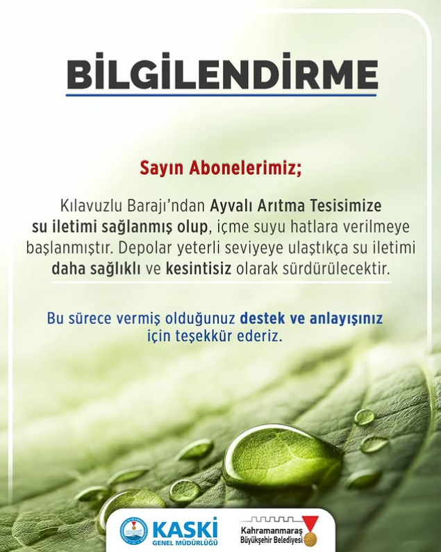 Kahramanmaraş'ta Su Problemi Çözüldü, Kılavuzlu Barajı'ndan Şebekeye Su Veriliyor