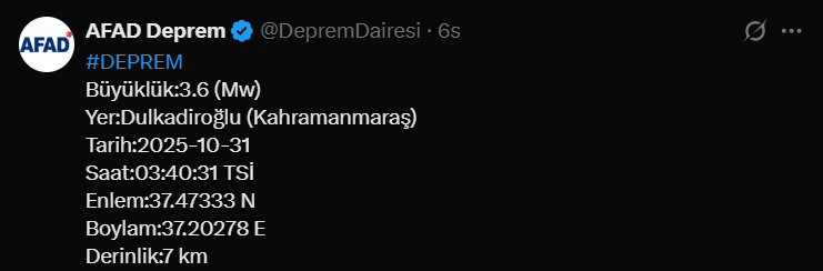 Afad Duyurdu Kahramanmaraş’ta Deprem Meydana Geldi