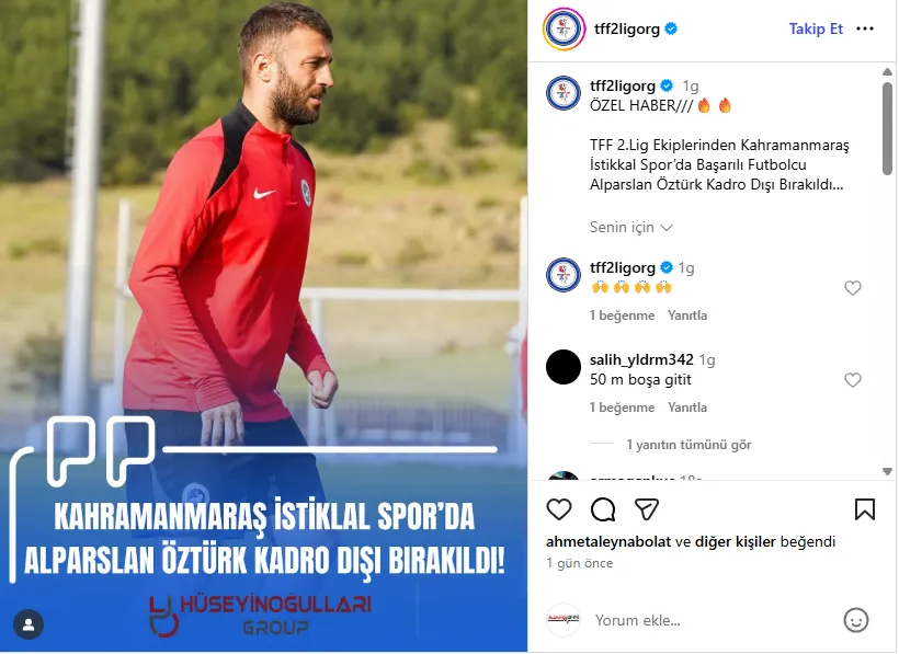 Kahramanmaraş İstiklal Spor’da Flaş Gelişme Alparslan Öztürk Kadro Dışı Bırakıldı