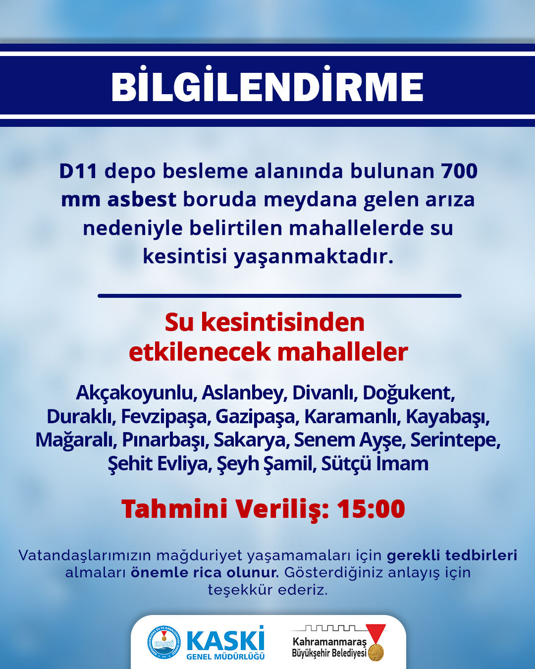 Kahramanmaraş Su Kesintisi-1