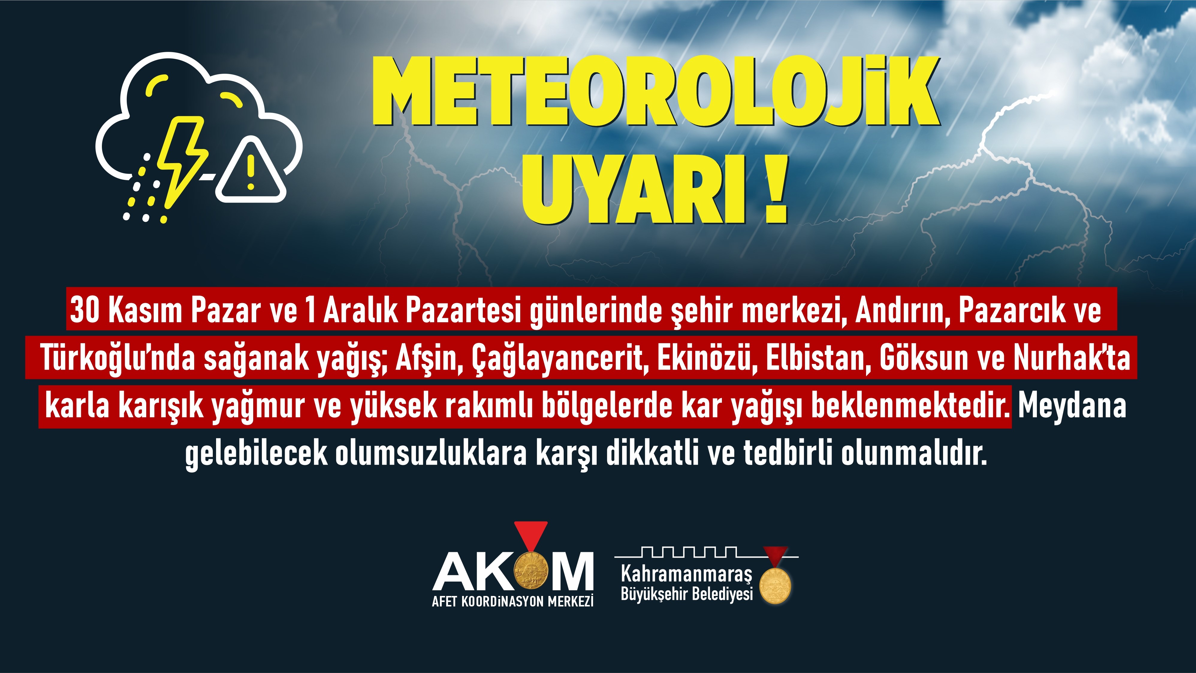 Meteoroloji Uyardı Kahramanmaraş'a Kar Yağacak