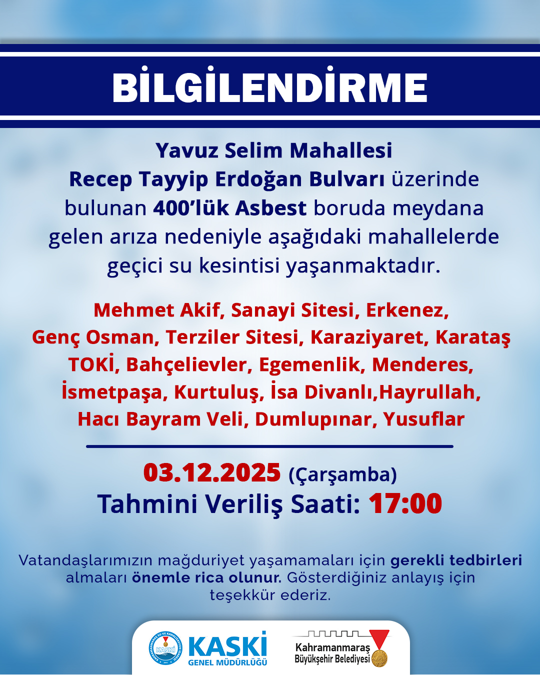 kahramanmaras-kaski-su-kesintisi