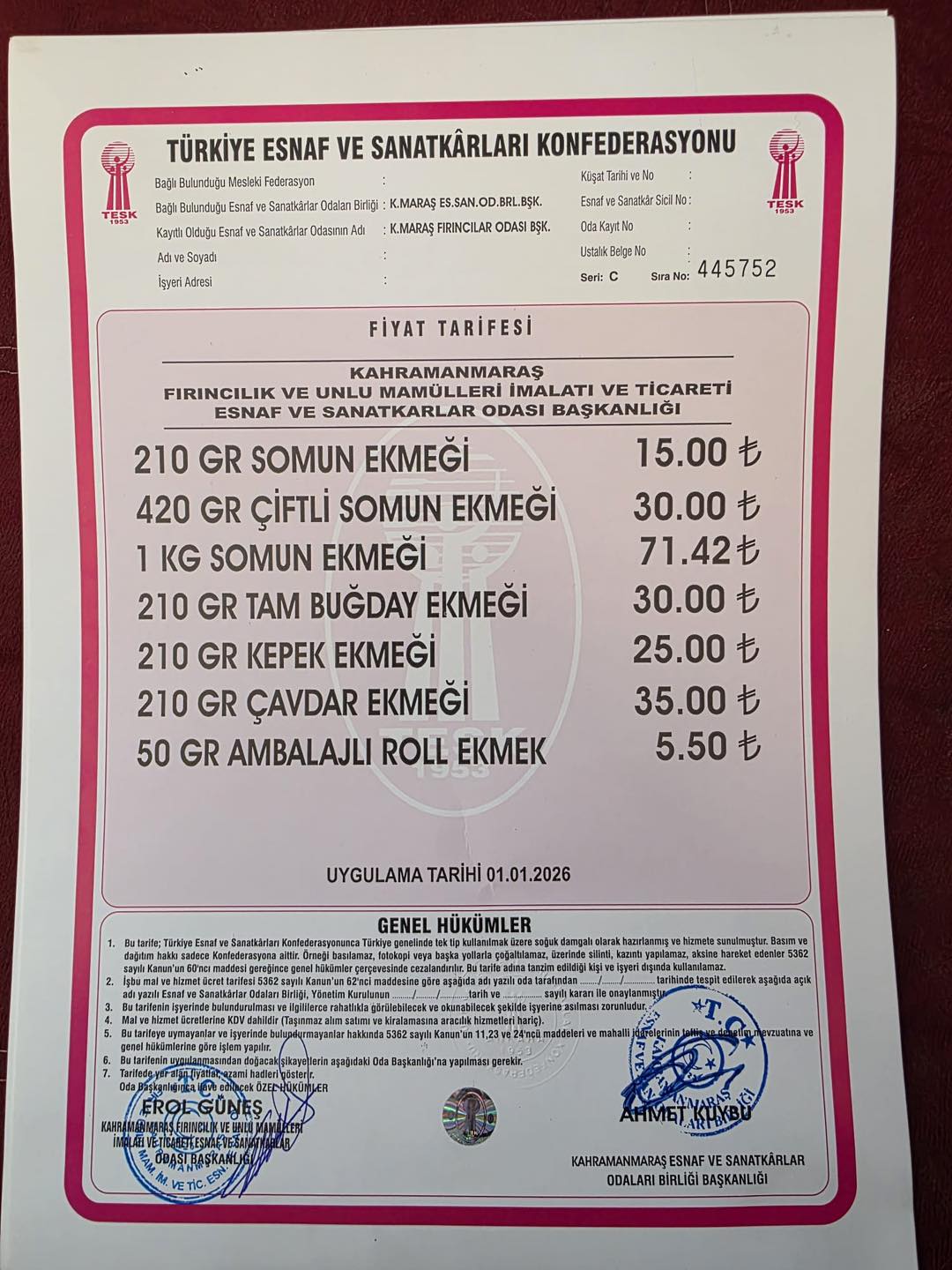 Kahramanmaraş'ta ekmeğe zam geldi! İşte yeni fiyatlar