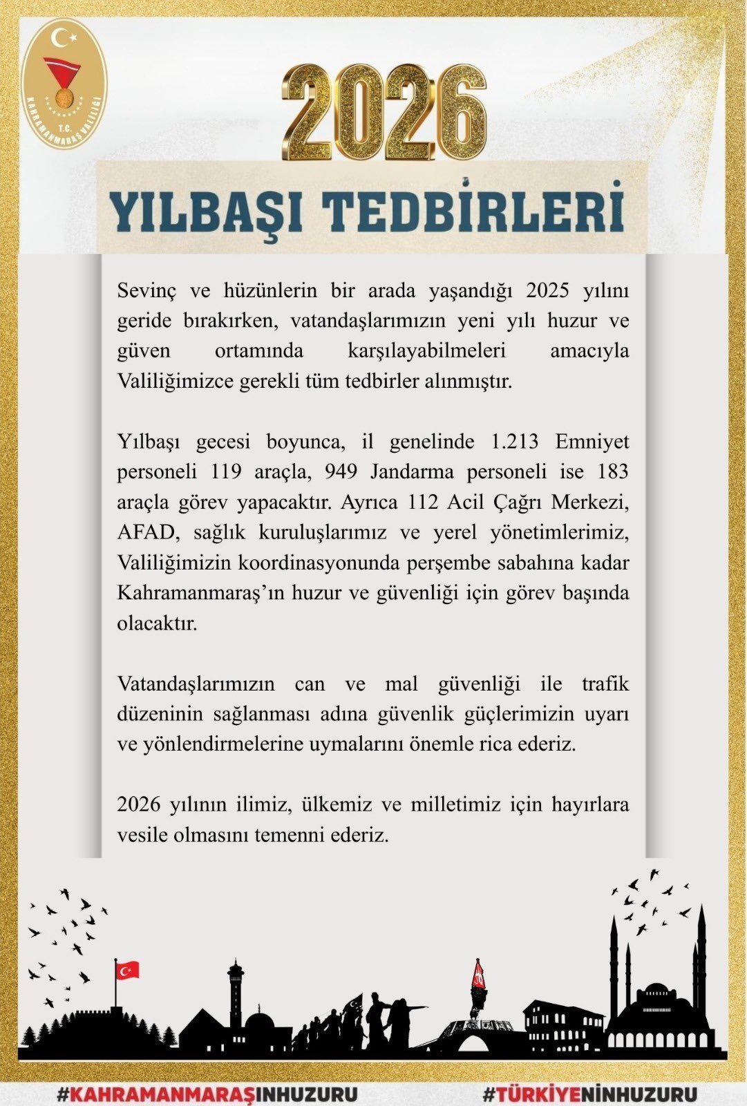 Kahramanmaraş 2026 Yılbaşı Için Güvenlik Tedbirlerini Açıkladı