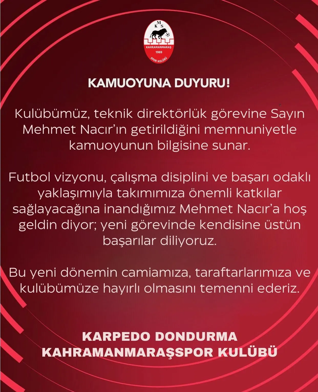 Kahramanmaraşspor’da Mehmet Nacır Dönemi Resmen Başladı