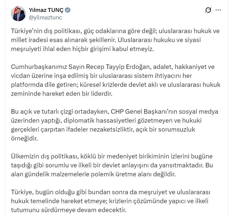 Adalet Bakanı Tunç Türkiye Dış Politikada Meşruiyeti Esas Alır