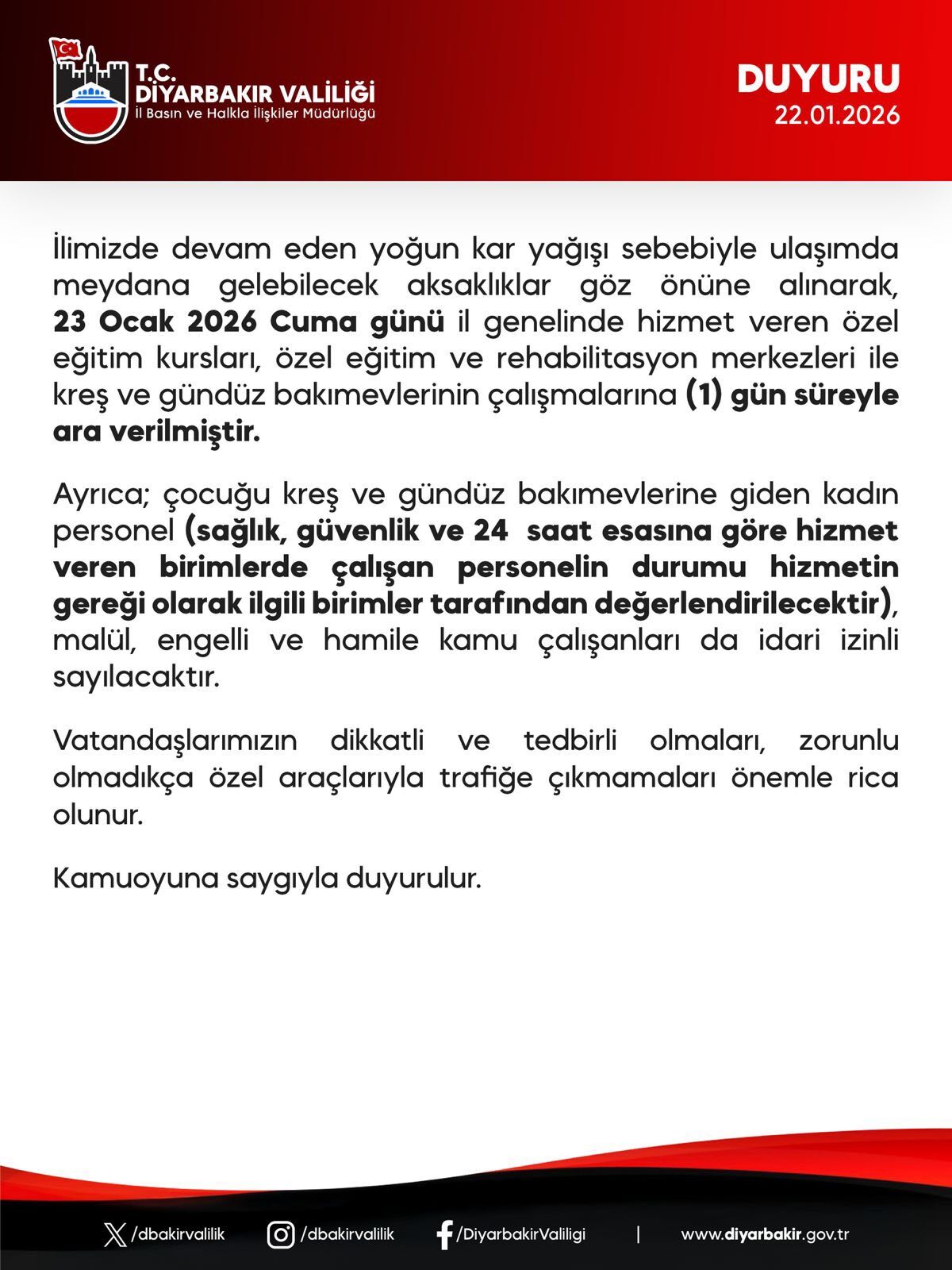 Diyarbakır’da Kar Nedeniyle Kurslar Ve Kreşler 1 Gün Tatil Edildi