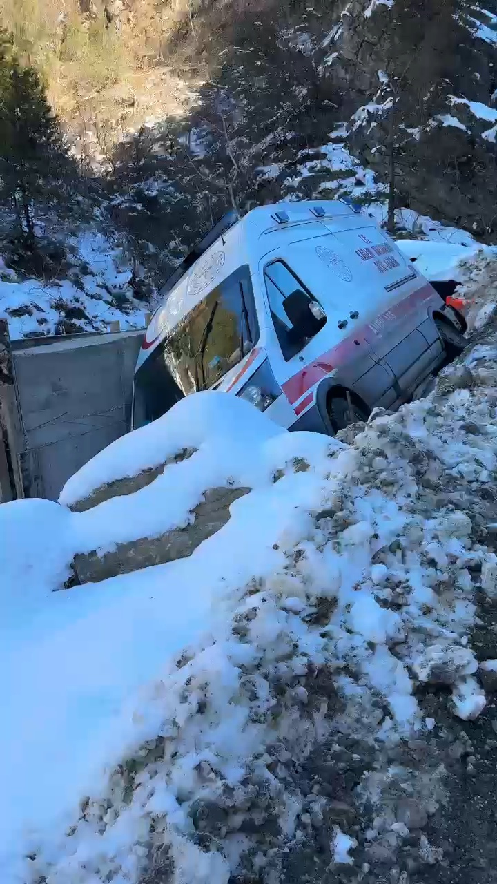 Hasta Almaya Giden Ambulans Buzlanma Nedeniyle Şarampole Düştü
