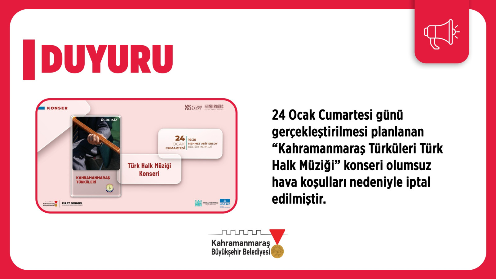 Kahramanmaraş Türküleri Konseri Iptal Edildi-1