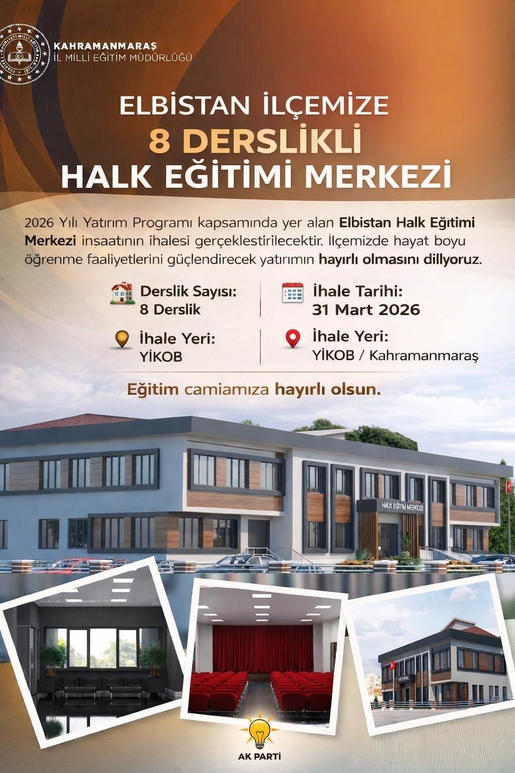 Elbistan’a 8 derslikli halk eğitimi merkezi yapılacak