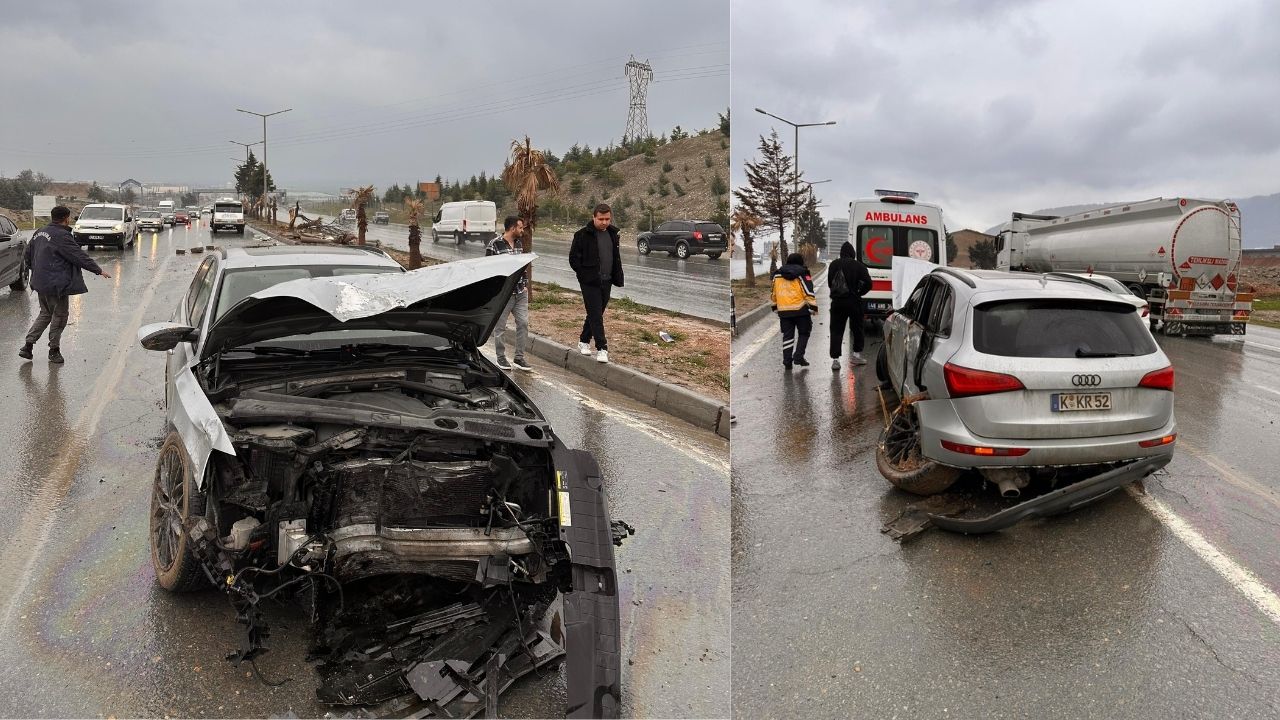 Kahramanmaraş’ta Yol Buz Gibi! Yabancı Plakalı Araç Refüje Çarptı