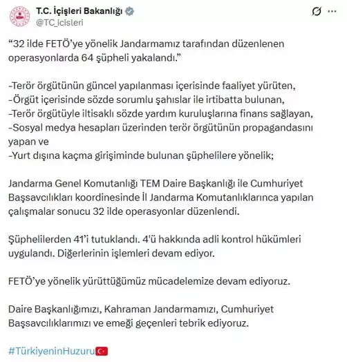 32 ilde FETÖ operasyonu: 41 tutuklama