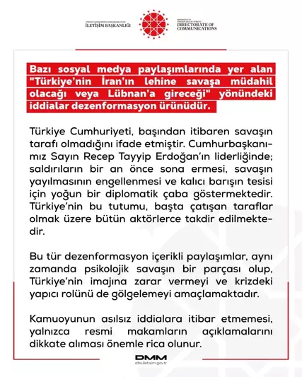 DMM'den, 'Türkiye'nin savaşa müdahil olacağı' yönündeki iddialara yanıt-1