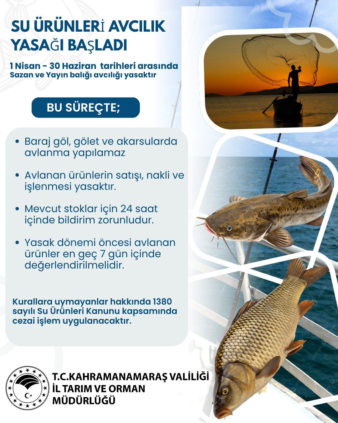 Kahramanmaraş’ta o tarihierde sazan ve yayın balığı avcılığı yasaklandı