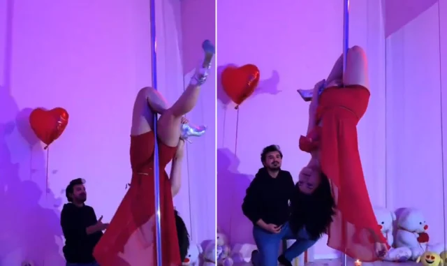 Kadın, Direk Dansı Yaparken Eşi Tarafından Kayda Alındı (1)