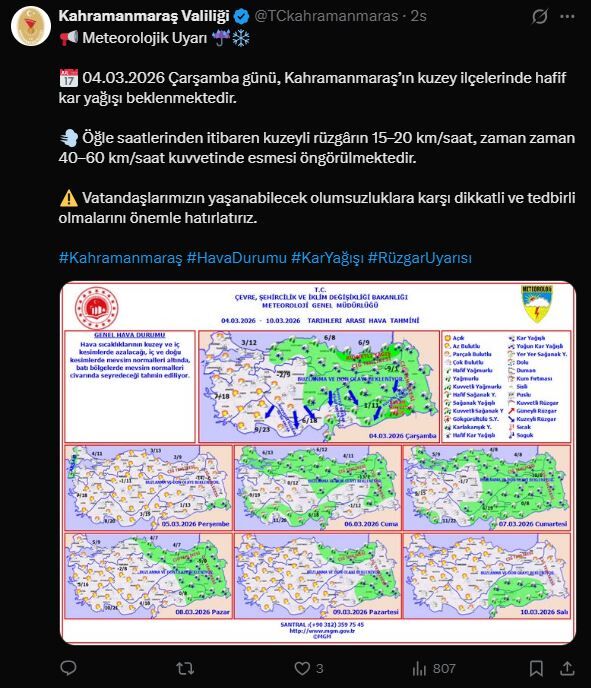 Kahramanmara Kar Yağışı
