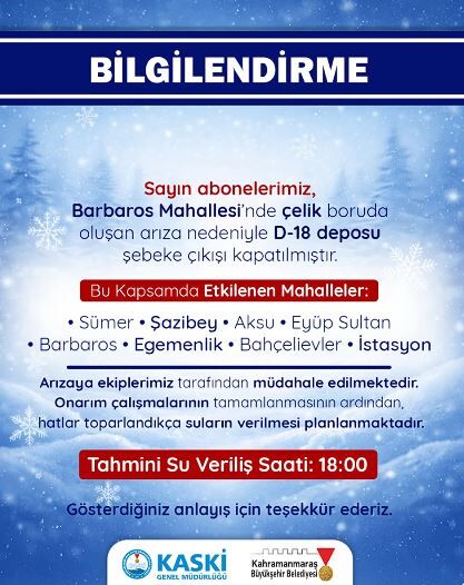 Kahramanmaraş'ta 8 Mahallede Su Kesintisi Uyarısı