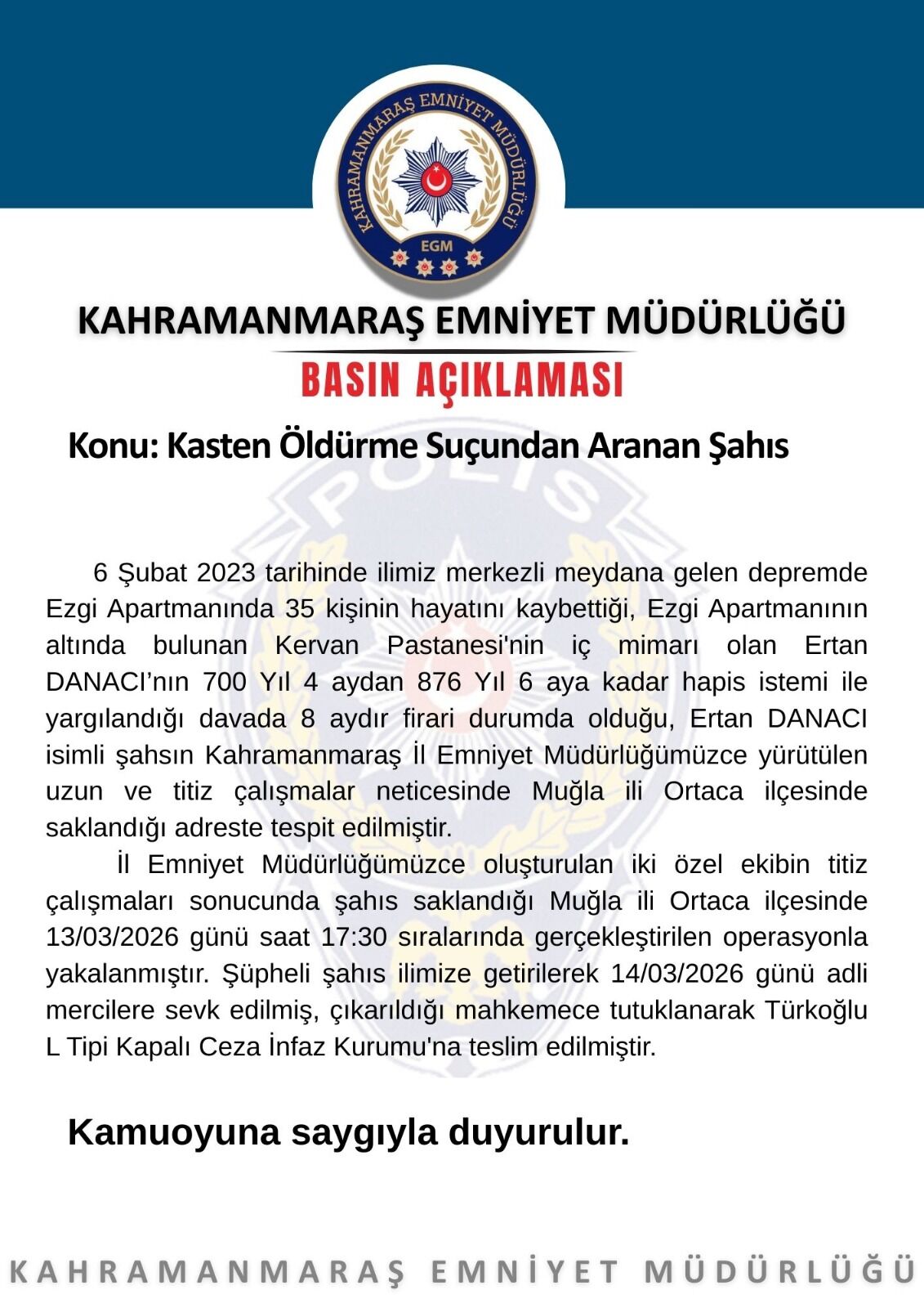 Kahramanmaraş’ta Deprem Davasında Firari Şahıs Yakalandı-1