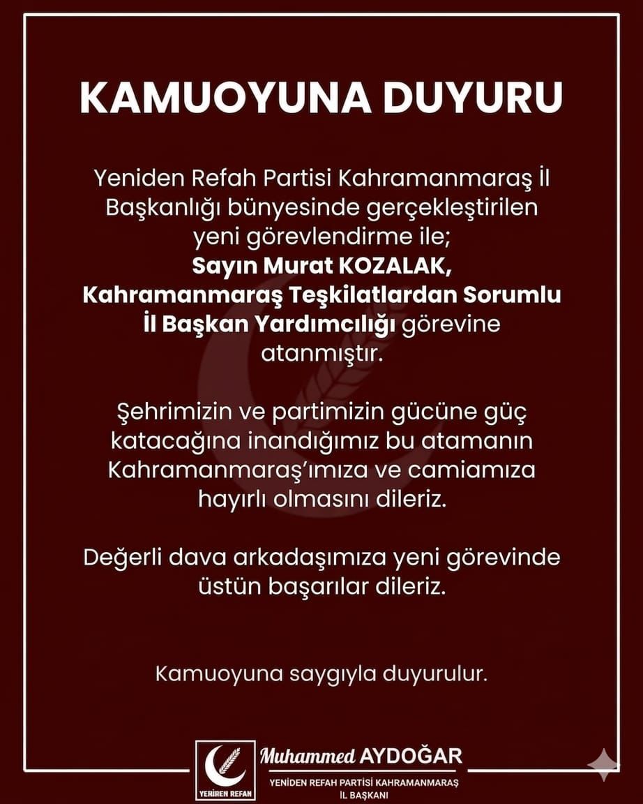 Kahramanmaraş’ta Sürpriz Atama Murat Kozalak İl Başkan Yardımcısı Oldu-1