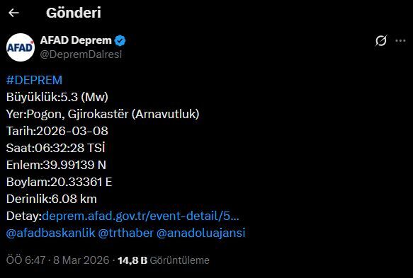 Yunanistan,Arnavutluk,Deprem