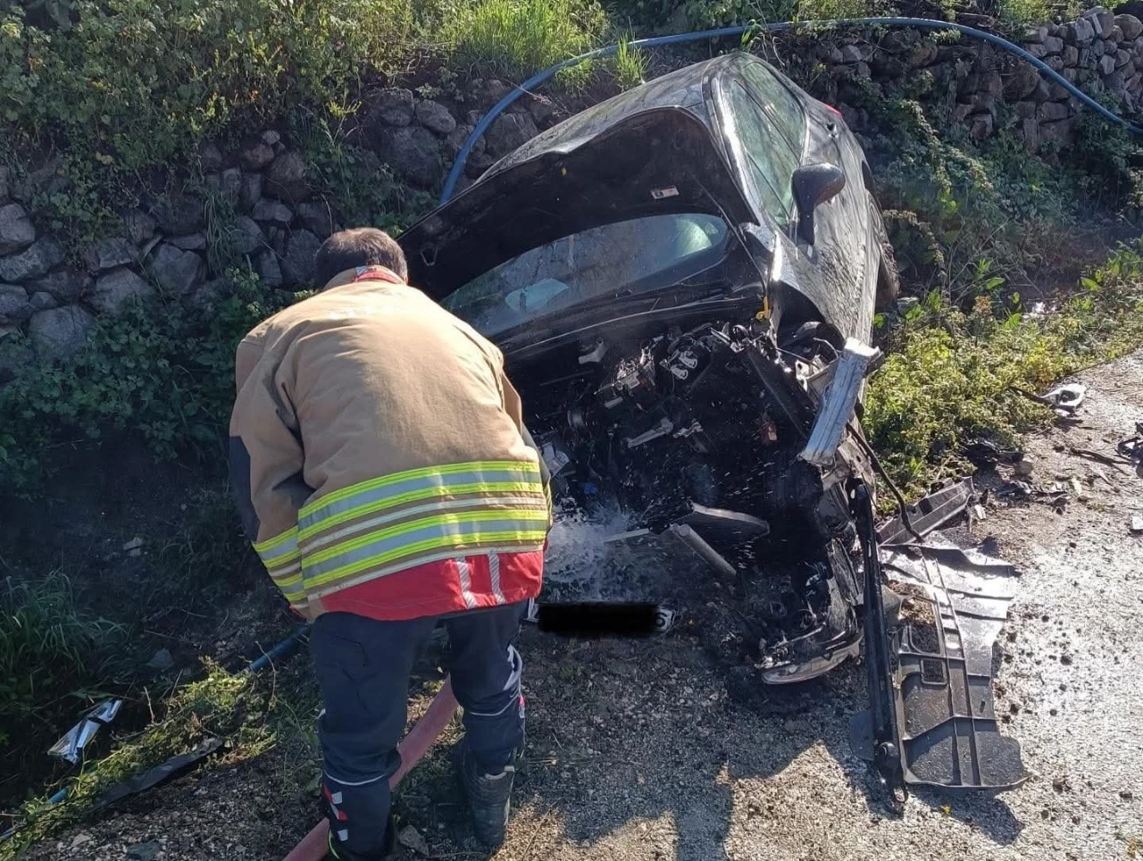 Bahçe Duvarına Çarpan Otomobil Kağıt Gibi Ezildi (1)