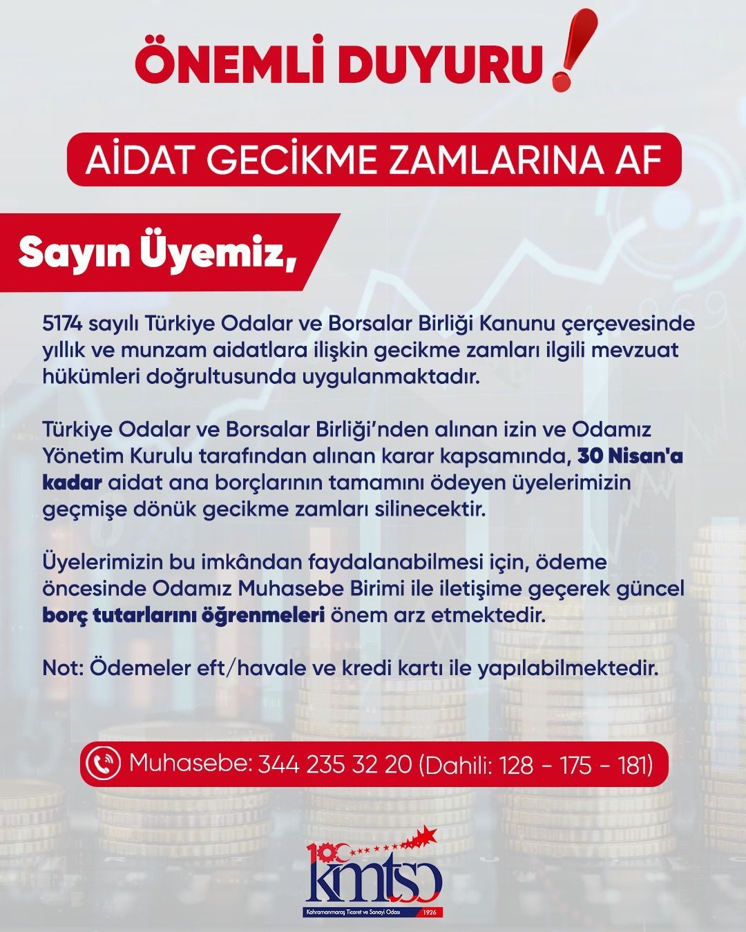 Kahramanmaraş’ta Aidat Gecikme Zamlarına Af Geldi