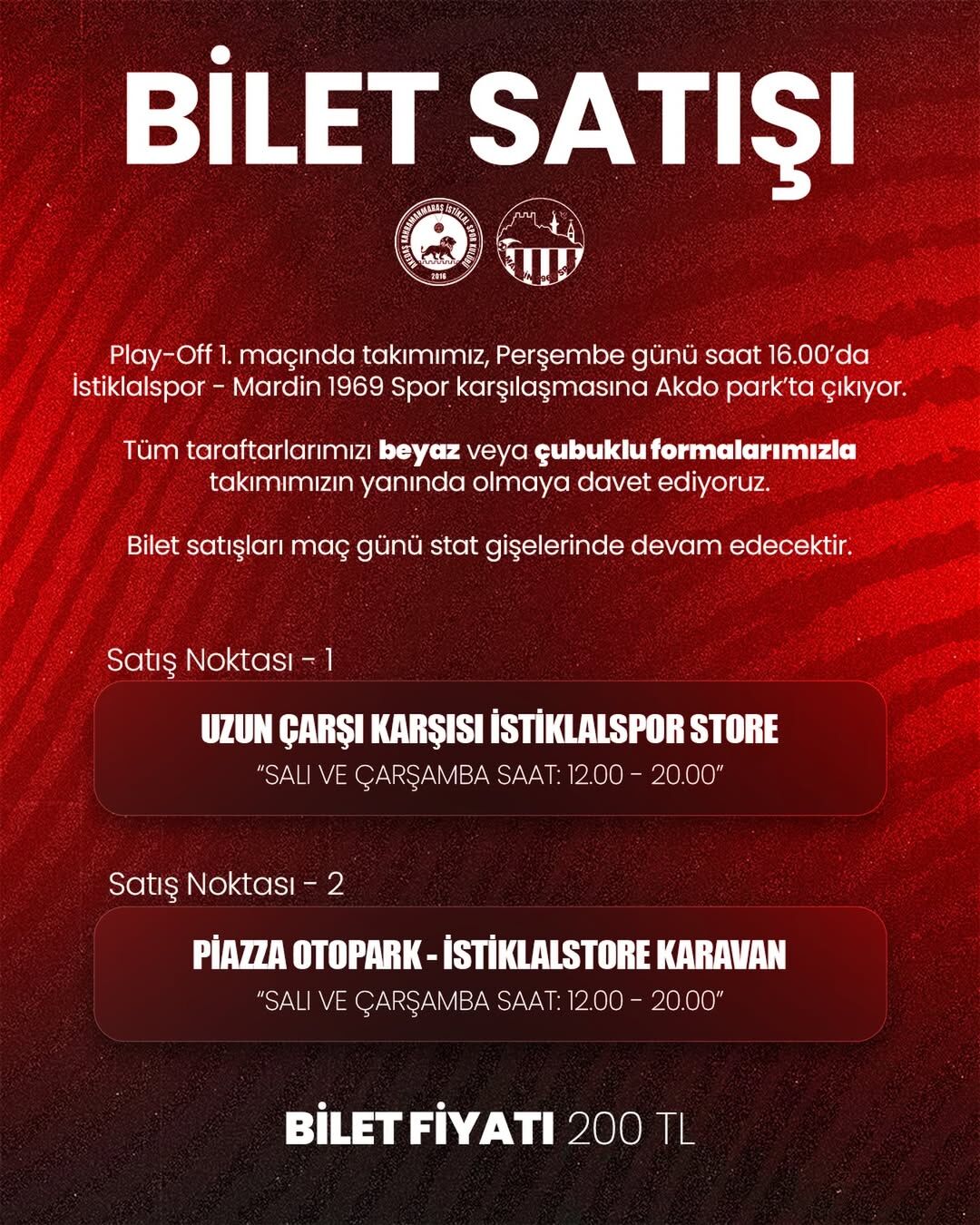 İstiklalspor – Mardin 1969 Spor play-off maçı bilet fiyatları belli oldu