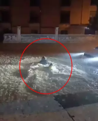 Sağanakta göle dönen sokakta yüzdü