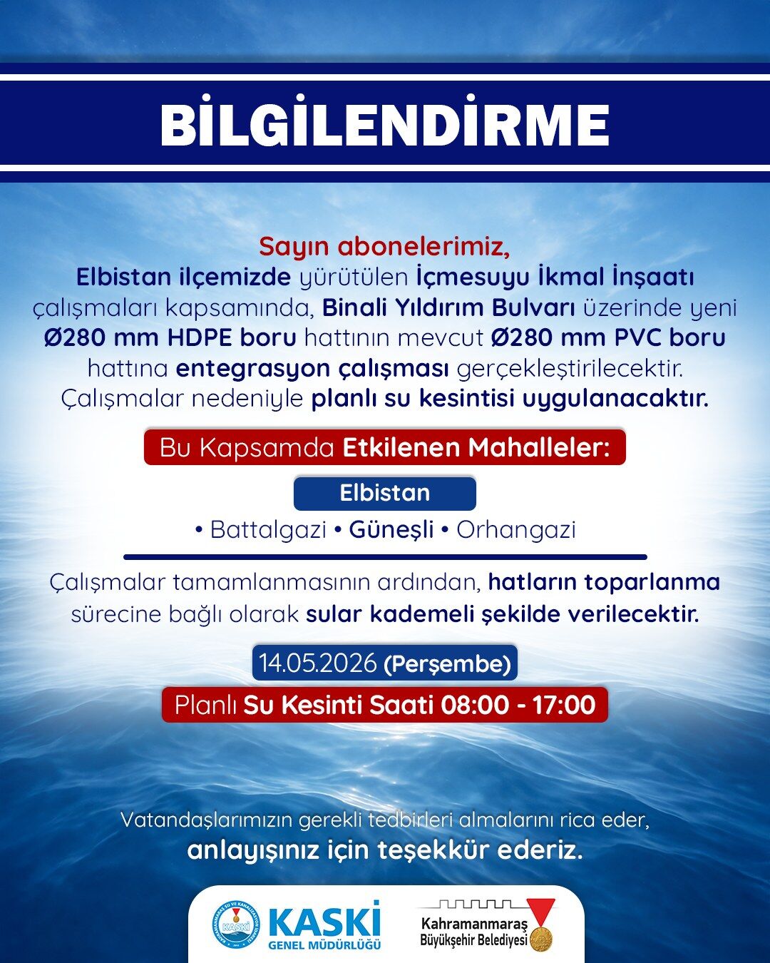 Kahramanmaraş’ta 9 saatlik su kesintisi: Hangi ilçeler etkilenecek?-2