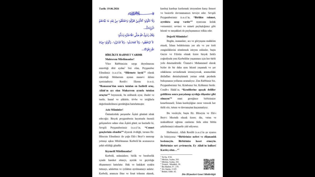 19 Haziran Cuma Hutbesi Yayınlandı Mı 19 Haziran Cuma Hutbesi Tam Metni!