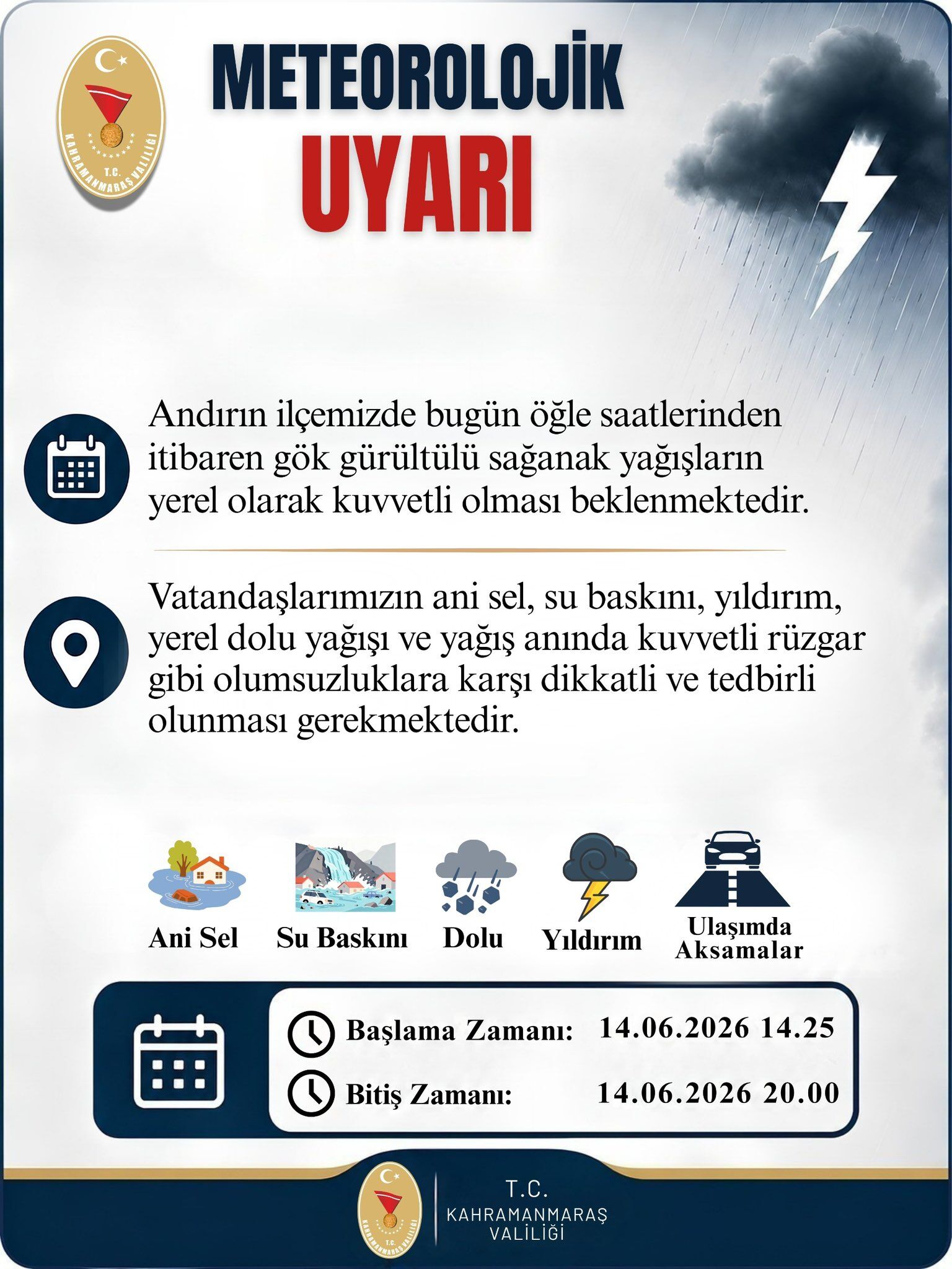 Kahramanmaraş'ta dışarı çıkacaklar dikkat: Sağanak yağış geliyor