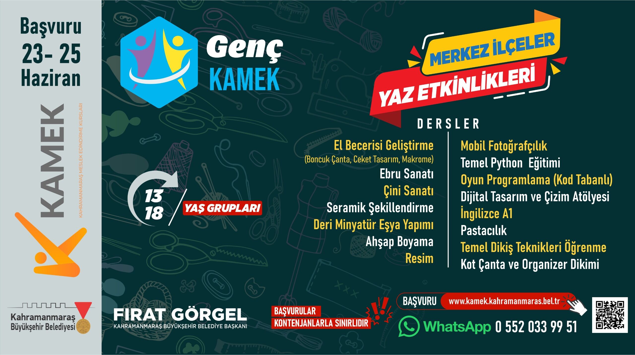 Kahramanmaraş’ta Gençlere Ücretsiz Kurs İmkânı Kamek Başvuruları Açıldı (1)