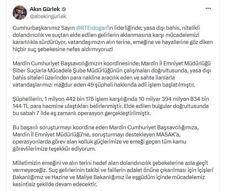 'Yasa Dışı Bahis' Soruşturmasında 49 Şüpheli Hakkında Adli Işlem Başlatıldı