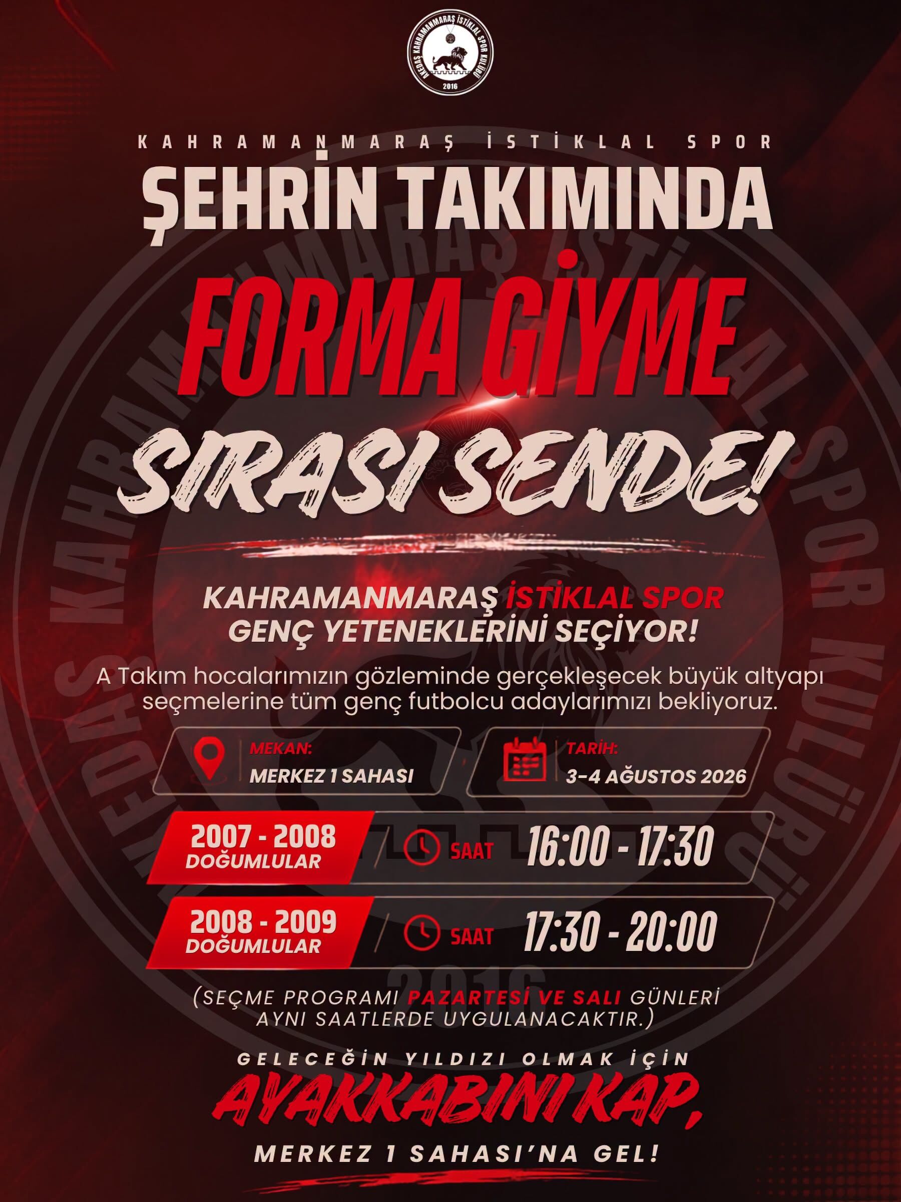 Kahramanmaraş İstiklal Spor'da altyapı seçmeleri başlıyor-1