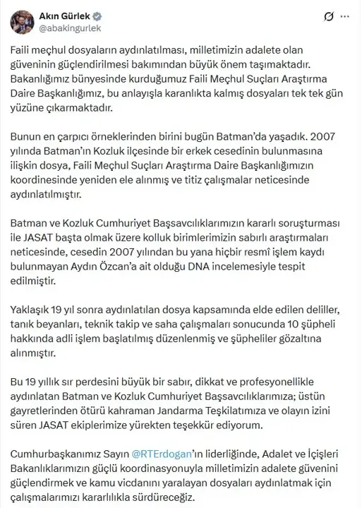 Batman'da 19 Yıl Önce Bulunan Cesetle Ilgili 10 Şüpheliye Gözaltı