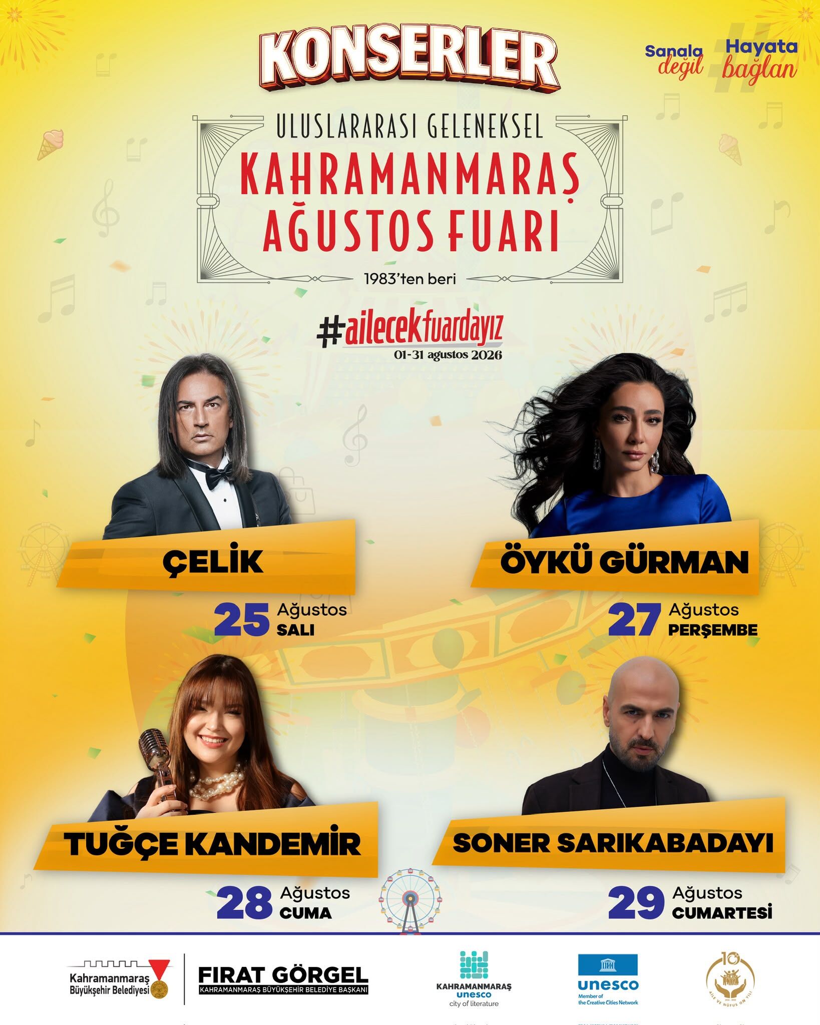 Kahramanmaraş Ağustos Fuarı'nın Konser Programı Açıklandı. Eypio, Semicenk, Gripin, Funda Arar, Soner Sarıkabadayı Ve 16 Ünlü Sanatçı Kafum'da Sahne Alacak (2)
