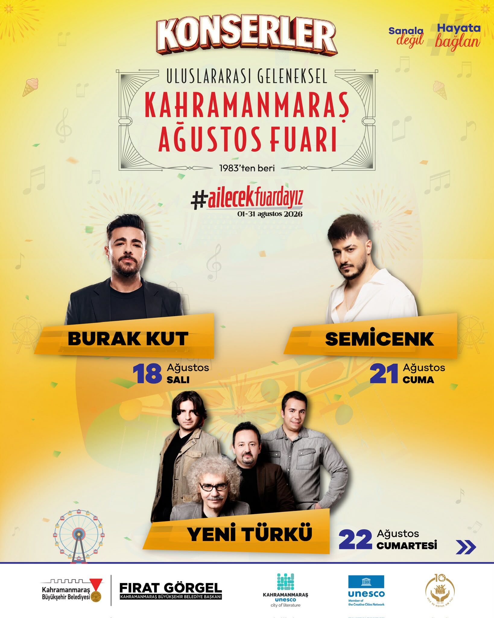 Kahramanmaraş Ağustos Fuarı'nın Konser Programı Açıklandı. Eypio, Semicenk, Gripin, Funda Arar, Soner Sarıkabadayı Ve 16 Ünlü Sanatçı Kafum'da Sahne Alacak (3)