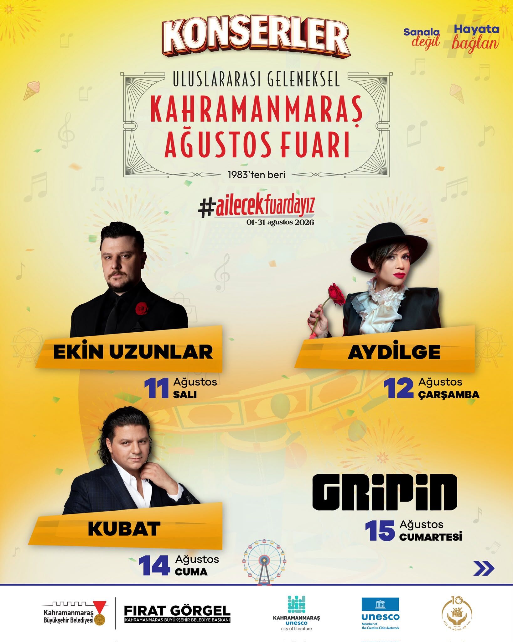 Kahramanmaraş Ağustos Fuarı'nın Konser Programı Açıklandı. Eypio, Semicenk, Gripin, Funda Arar, Soner Sarıkabadayı Ve 16 Ünlü Sanatçı Kafum'da Sahne Alacak (4)
