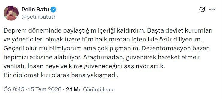 Kahramanmaraş Depremi Sonrası Yaptığı Paylaşım İçin Özür Diledi (1)
