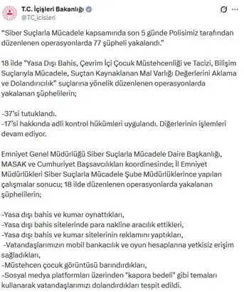 5 Günde 77 Şüpheli Yakalandı