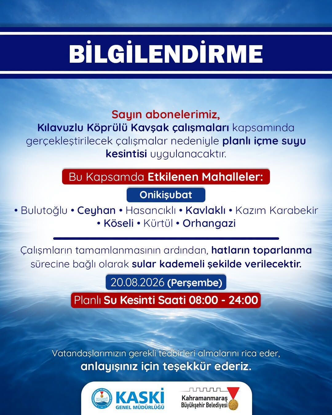 Kahramanmaraş’ta 16 saatlik su kesintisi İşte etkilenecek bölge-1