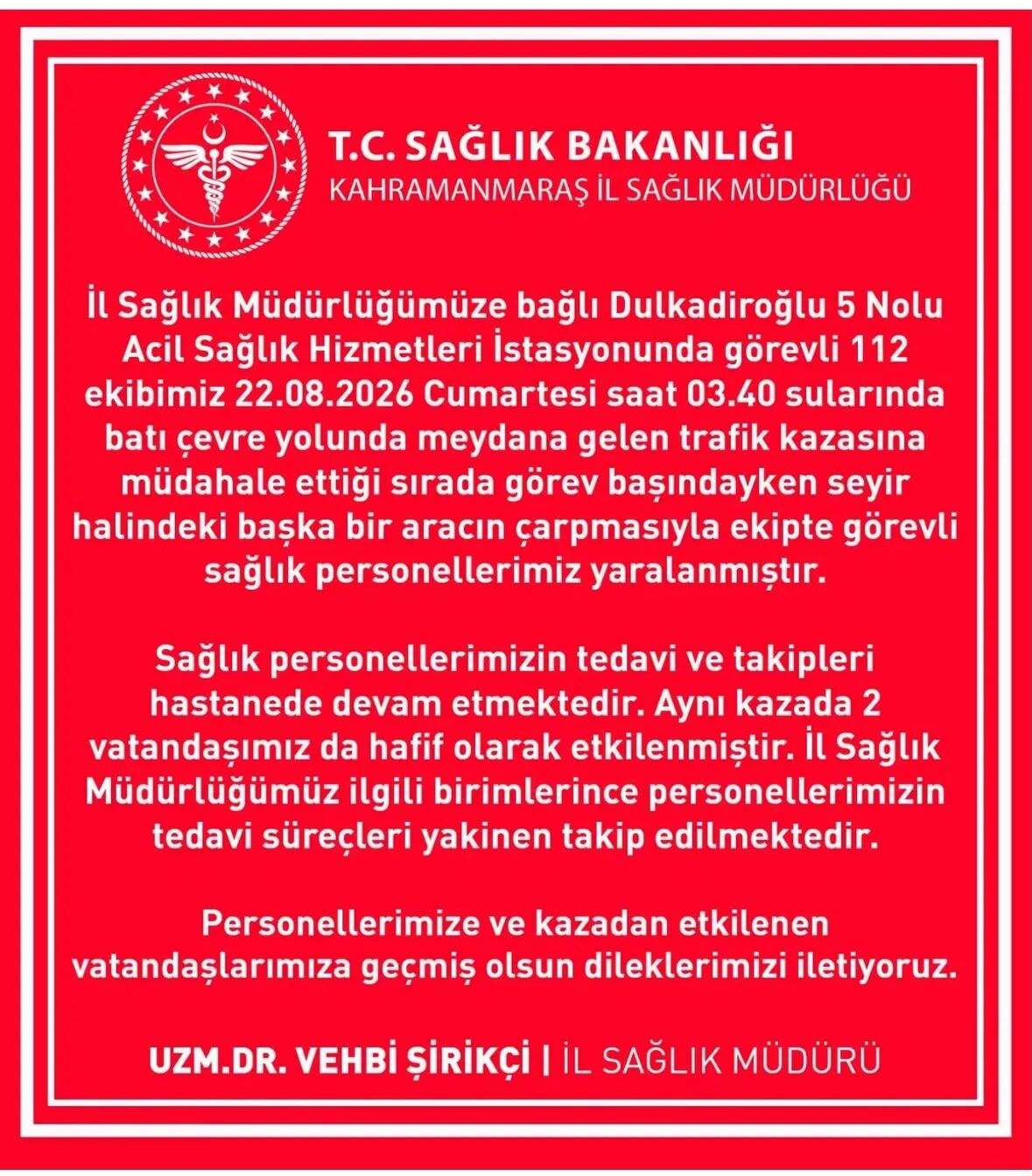 Kahramanmaraş Batı Çevre Yolu’nda 112 Ekibine Araç Çarptı-1