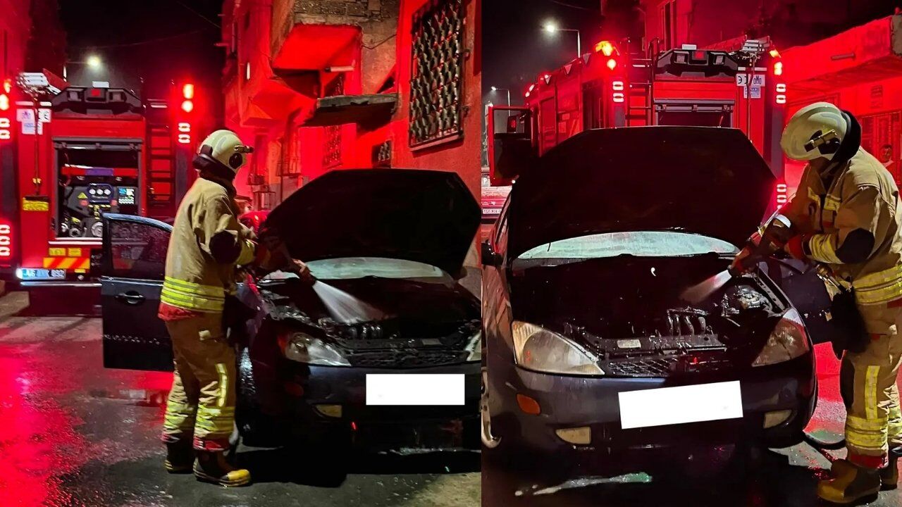 Kahramanmaraş Onikişubat’ta gece saatlerinde araç yangını paniği
