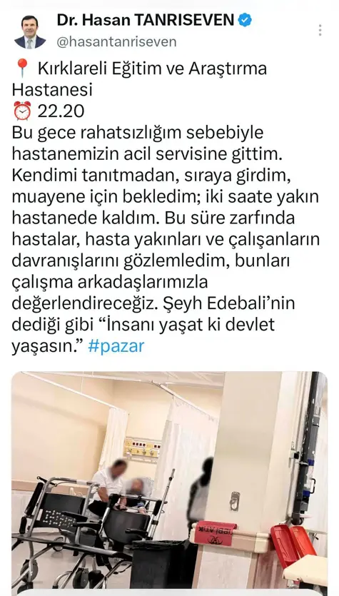 Rahatsızlanan vali yardımcısı sıraya girdi, acil servisteki gözlemini sanal medyadan paylaştı-1