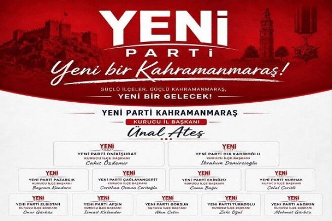Yeni Parti Kahramanmaraş Yönetimi Açıklandı